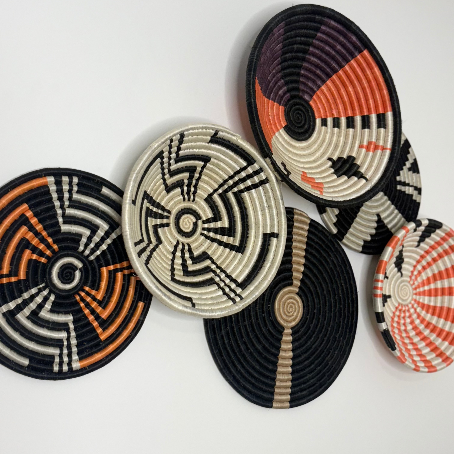 Hanging woven Wall Baskets- 6 unique hand crafted set